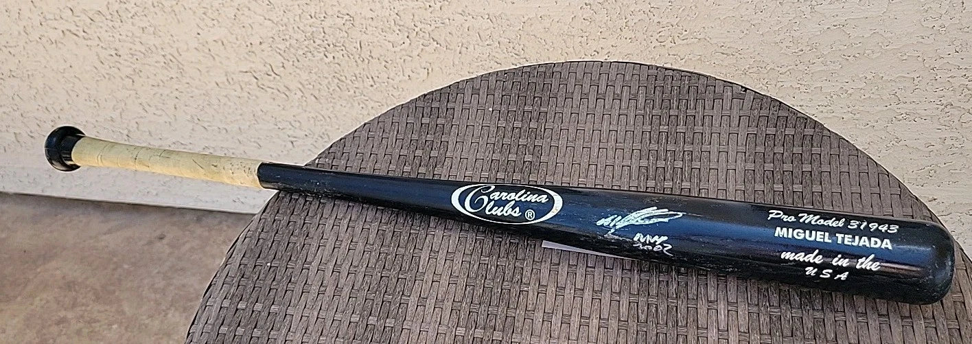 Miguel Tejada Game Used Autographed Bat 2002 Oakland A's  COA JSA