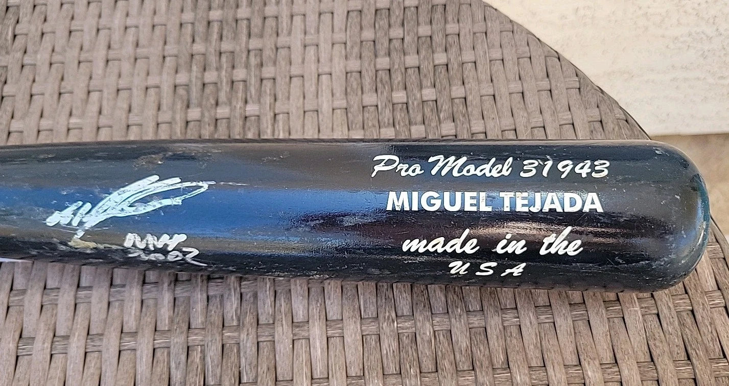Miguel Tejada Game Used Autographed Bat 2002 Oakland A's  COA JSA