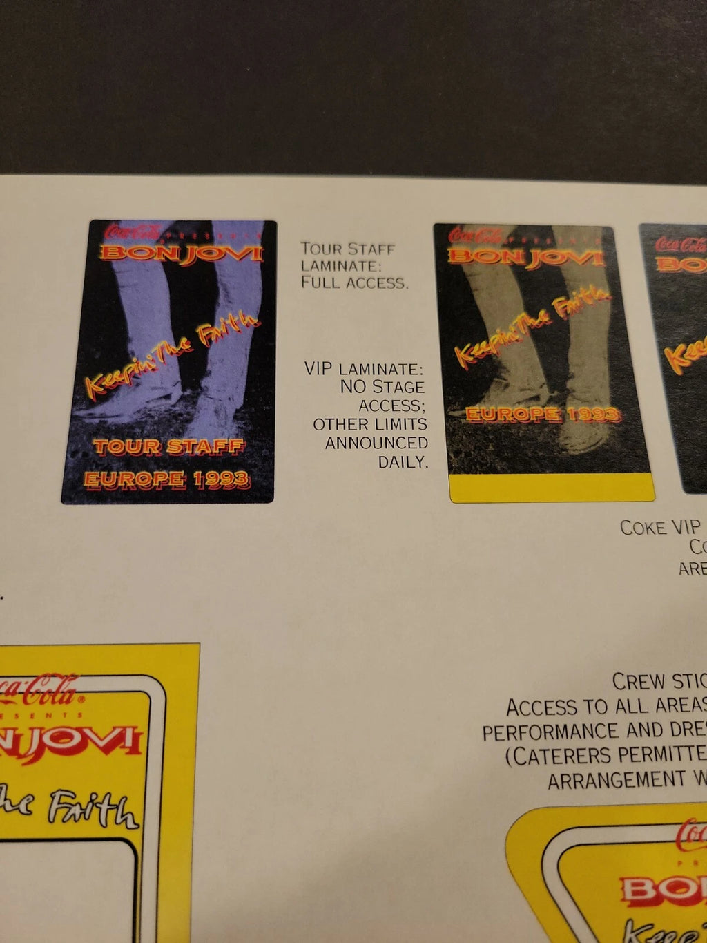 Bon Jovi 1993 Keeping the Faith Genuine Proof Sheet mock ups for Concert Tour