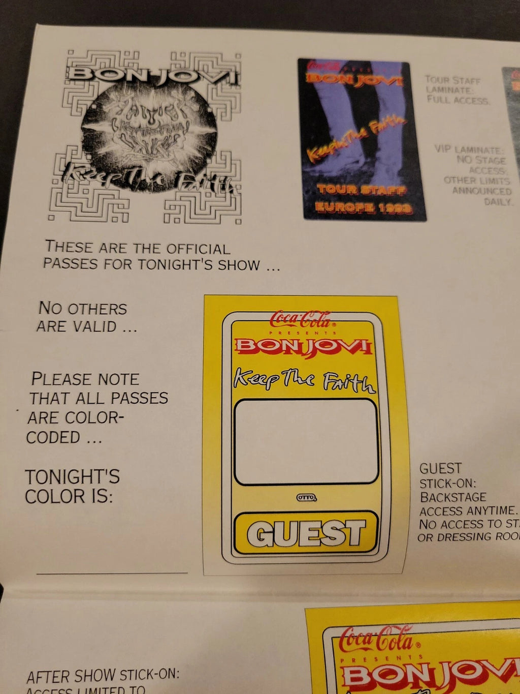 Bon Jovi 1993 Keeping the Faith Genuine Proof Sheet mock ups for Concert Tour