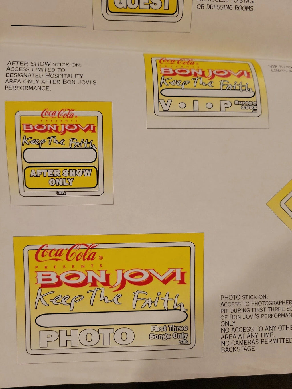 Bon Jovi 1993 Keeping the Faith Genuine Proof Sheet mock ups for Concert Tour