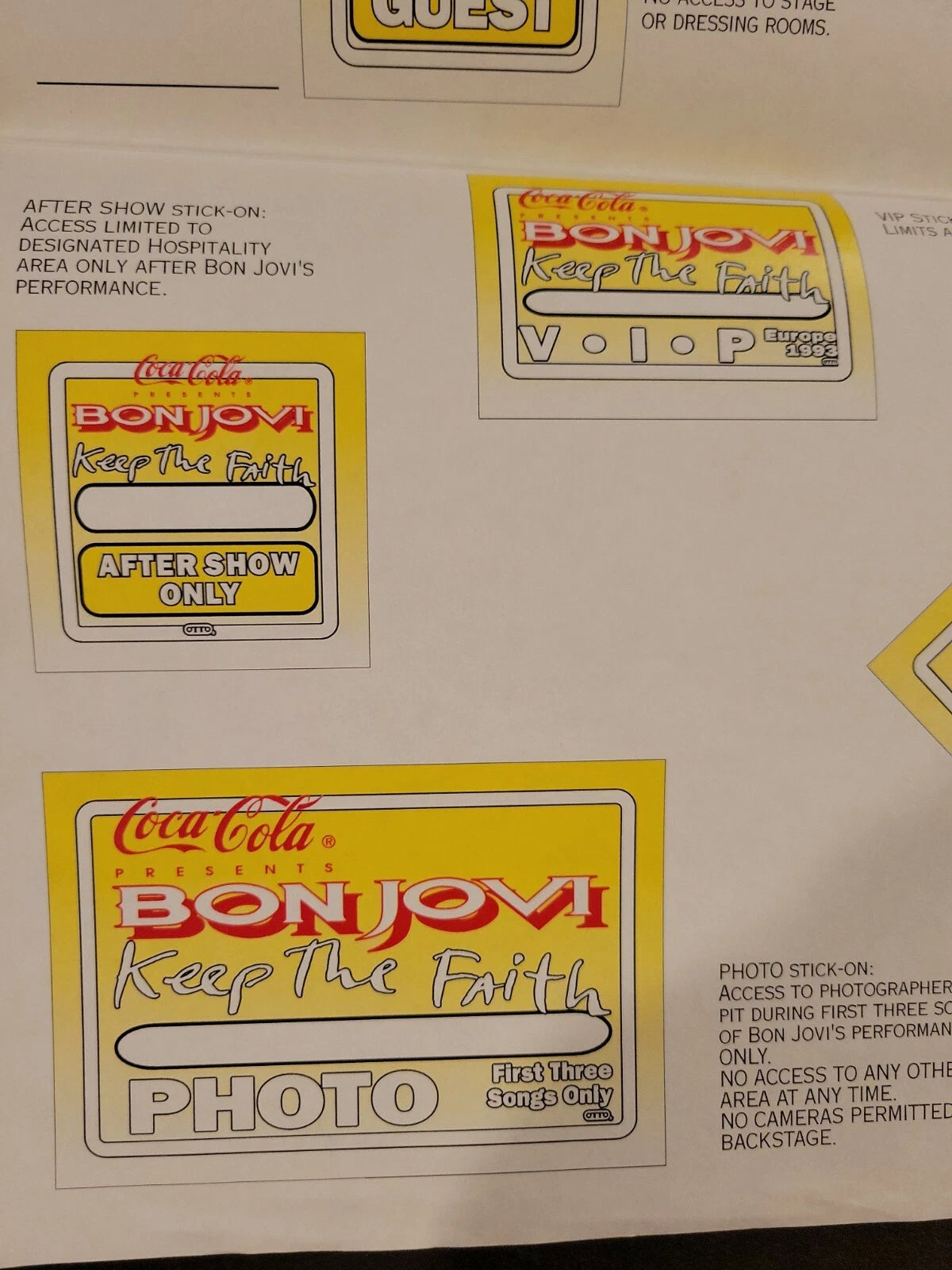 Bon Jovi 1993 Keeping the Faith Genuine Proof Sheet mock ups for Concert Tour