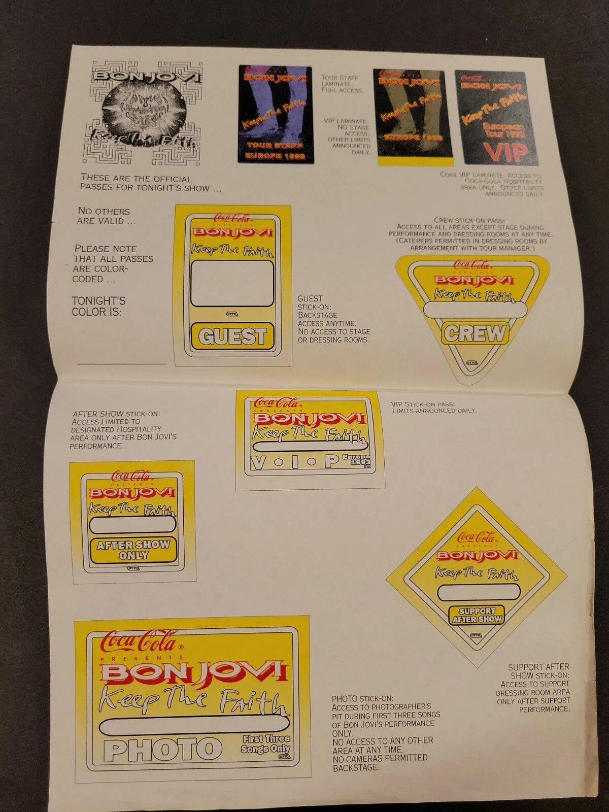 Bon Jovi 1993 Keeping the Faith Genuine Proof Sheet mock ups for Concert Tour