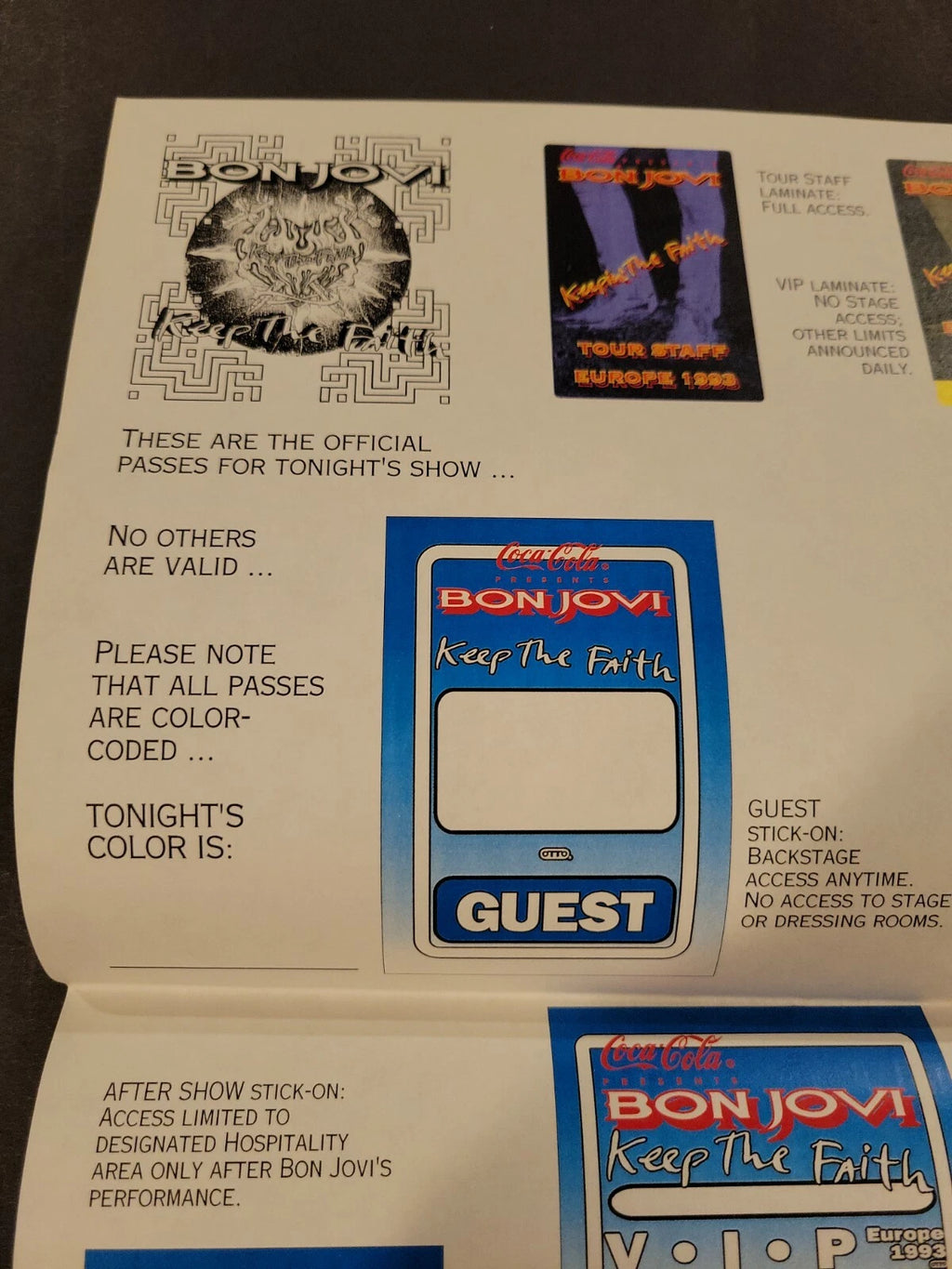 Bon Jovi 1993 Keeping the Faith Genuine Proof Sheet mock ups for Concert Tour