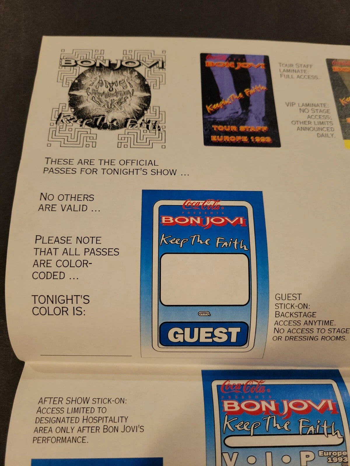 Bon Jovi 1993 Keeping the Faith Genuine Proof Sheet mock ups for Concert Tour