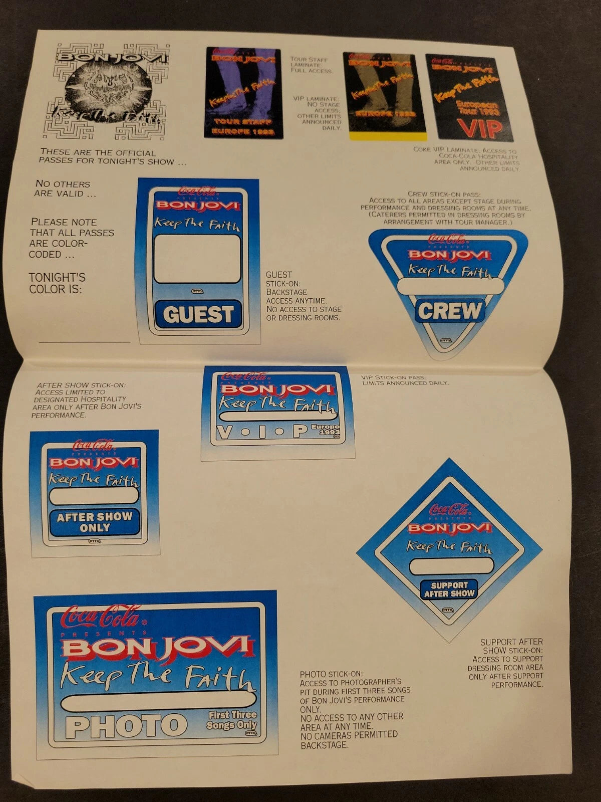 Bon Jovi 1993 Keeping the Faith Genuine Proof Sheet mock ups for Concert Tour
