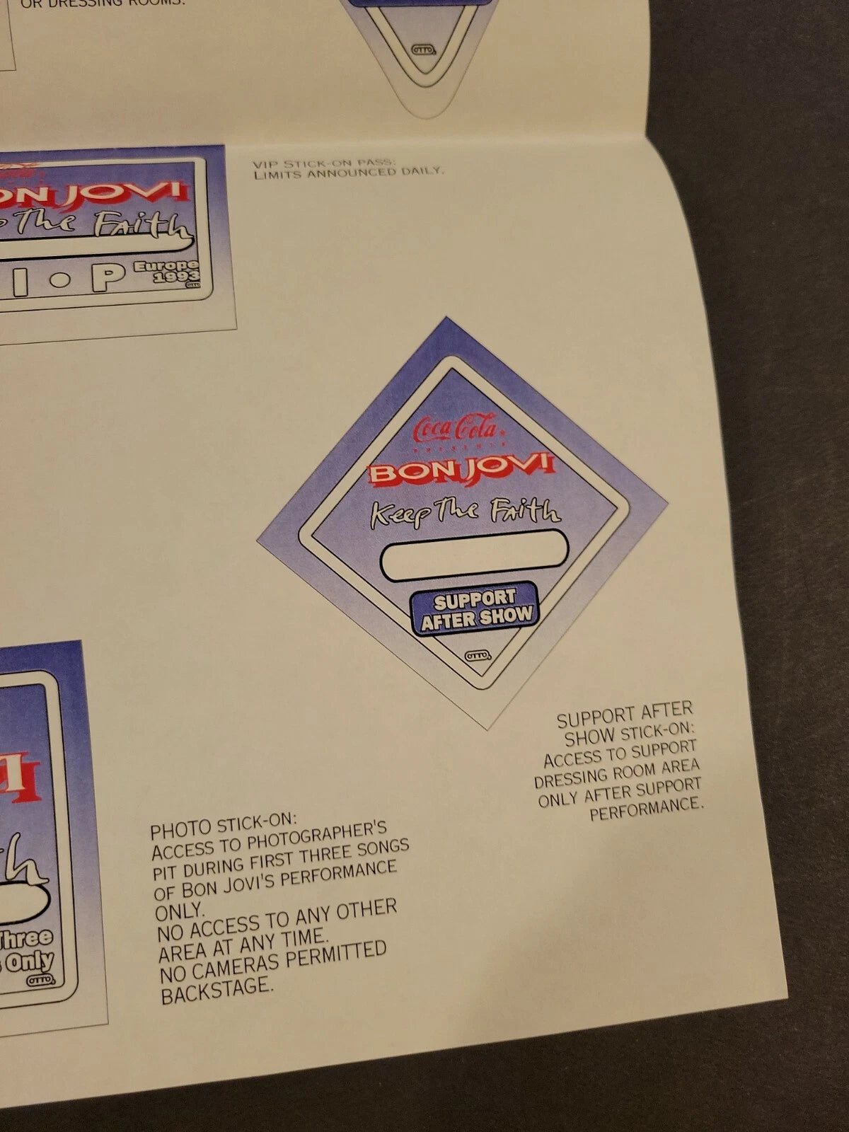 Bon Jovi 1993 Keeping the Faith Genuine Proof Sheet mock ups for Concert Tour