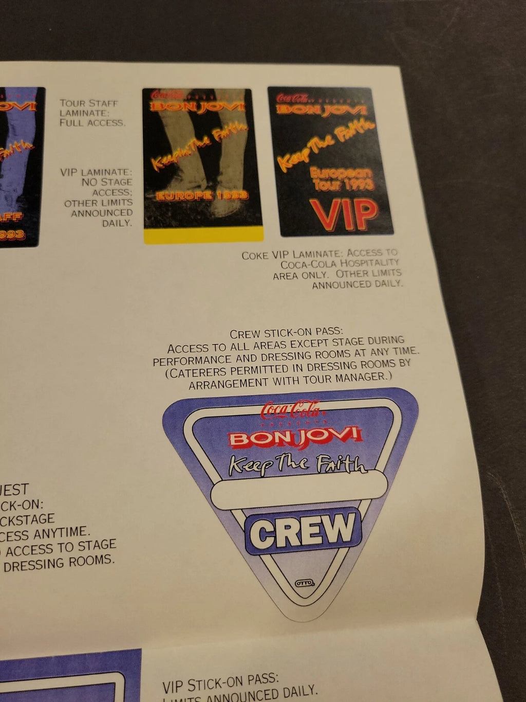 Bon Jovi 1993 Keeping the Faith Genuine Proof Sheet mock ups for Concert Tour