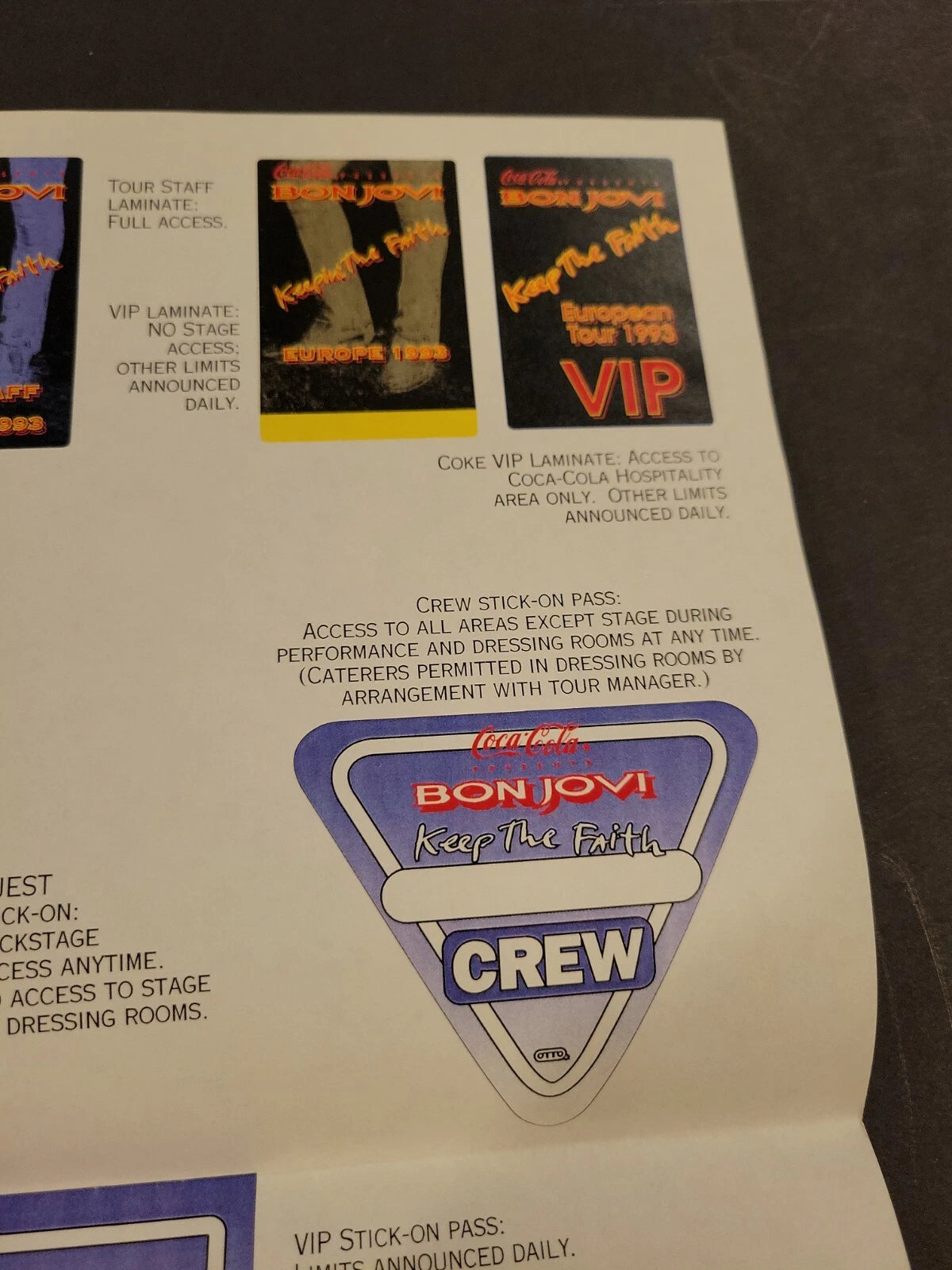 Bon Jovi 1993 Keeping the Faith Genuine Proof Sheet mock ups for Concert Tour