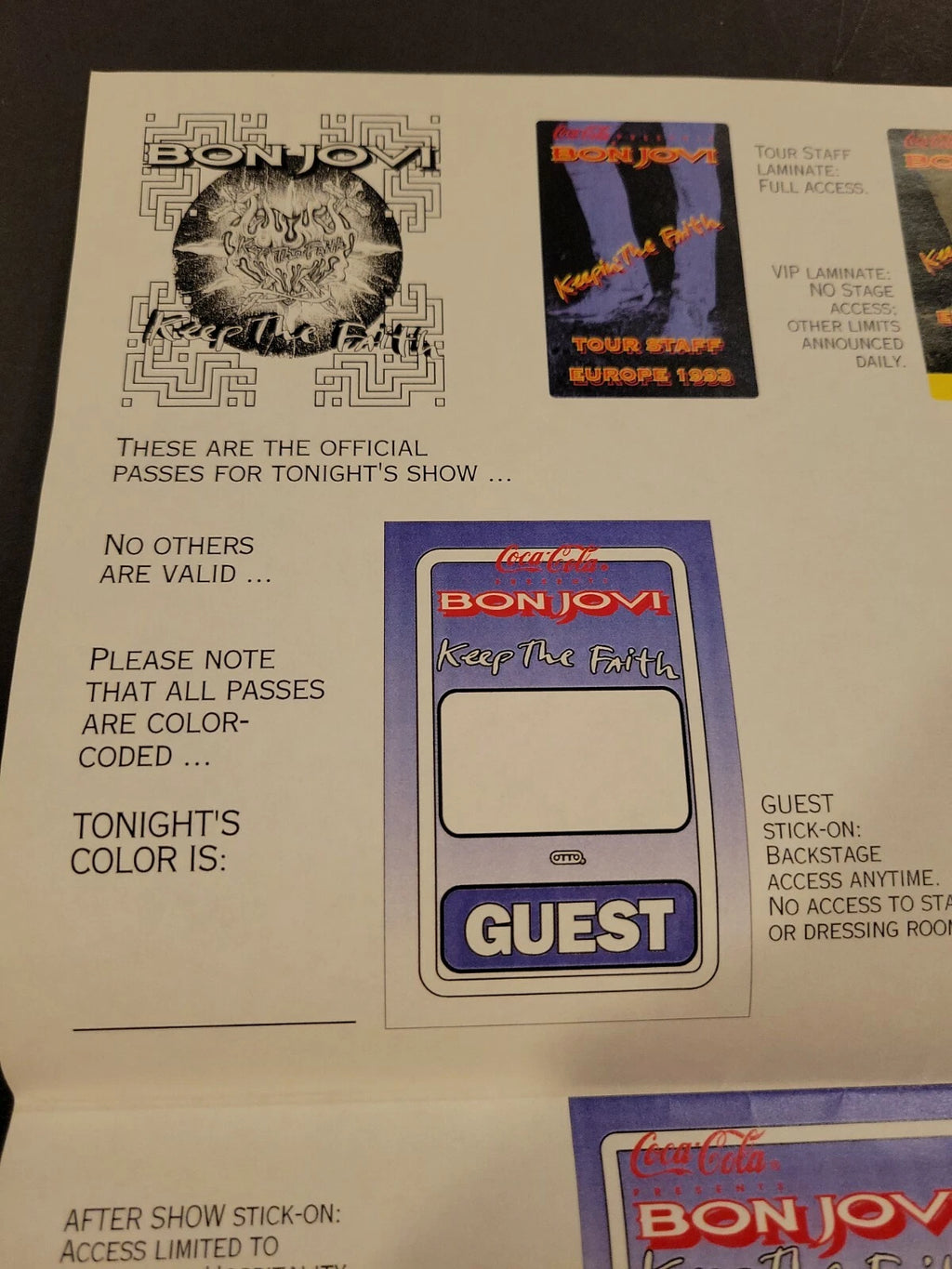 Bon Jovi 1993 Keeping the Faith Genuine Proof Sheet mock ups for Concert Tour