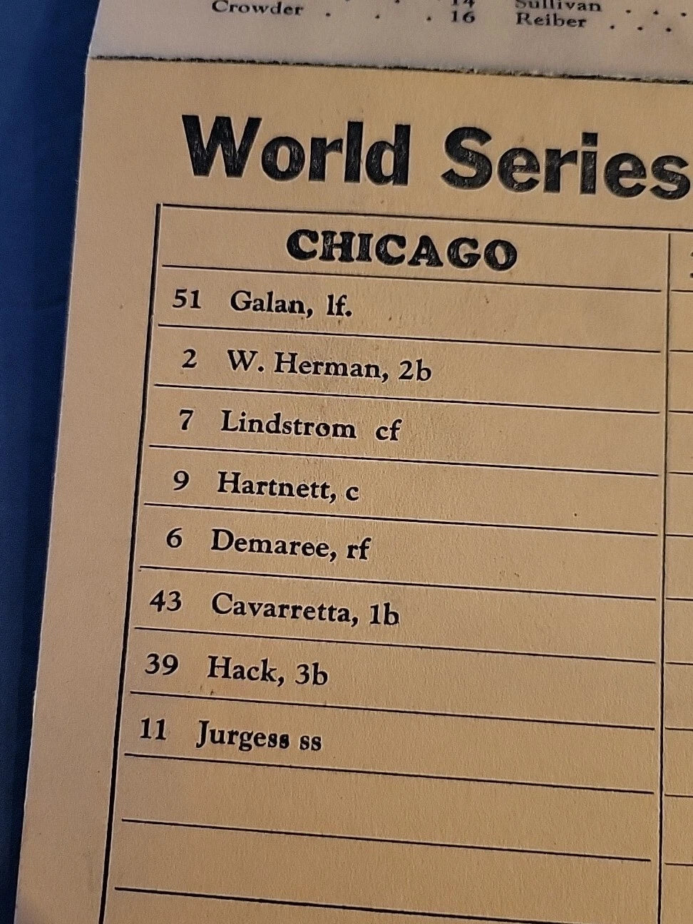 1935 World Series Manager's Scorecard Detroit Tigers, Chicago Cubs Vintage