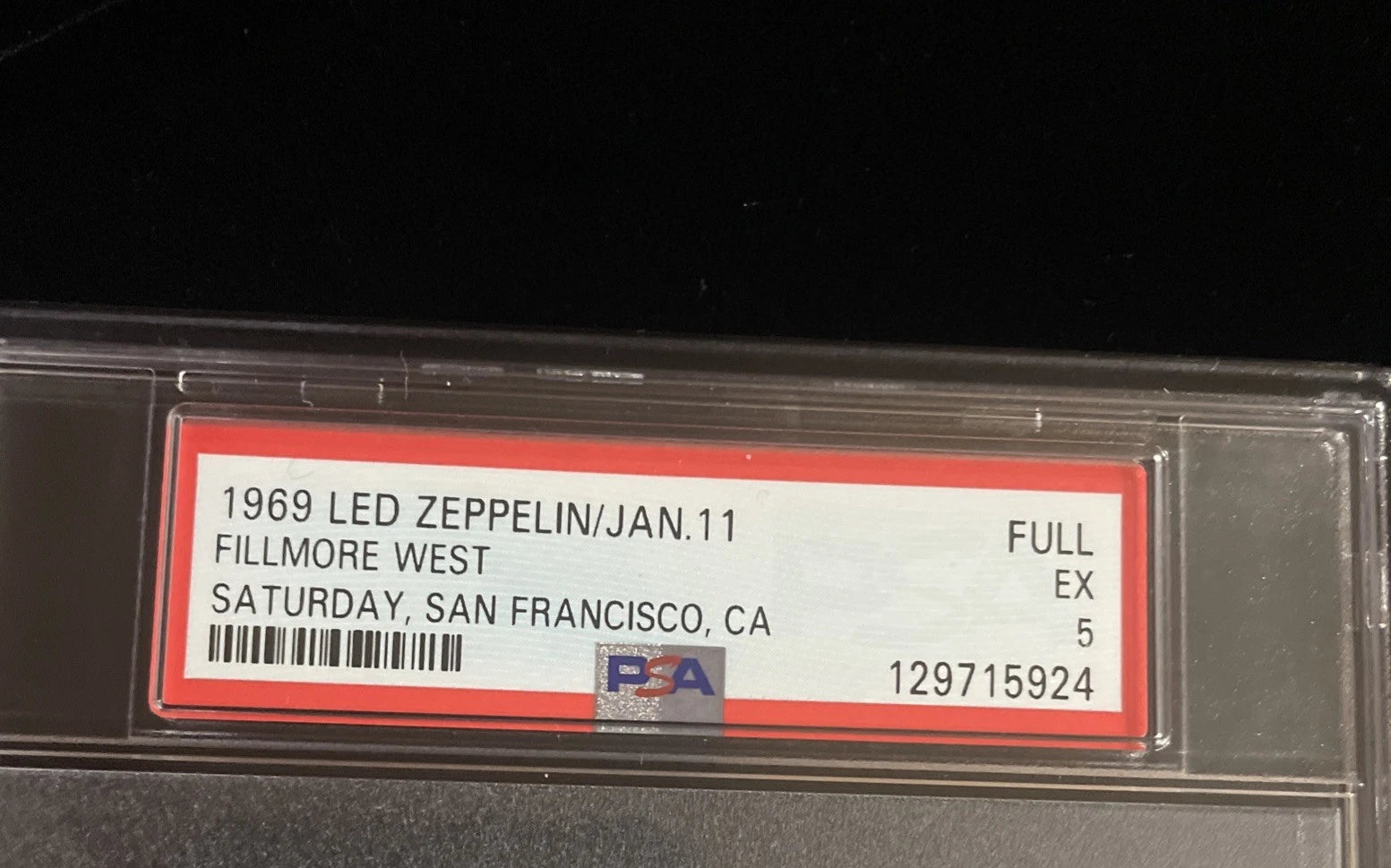 1969 Led Zeppelin Full Ticket Full Rock Legends Fillmore West PSA 5 EX