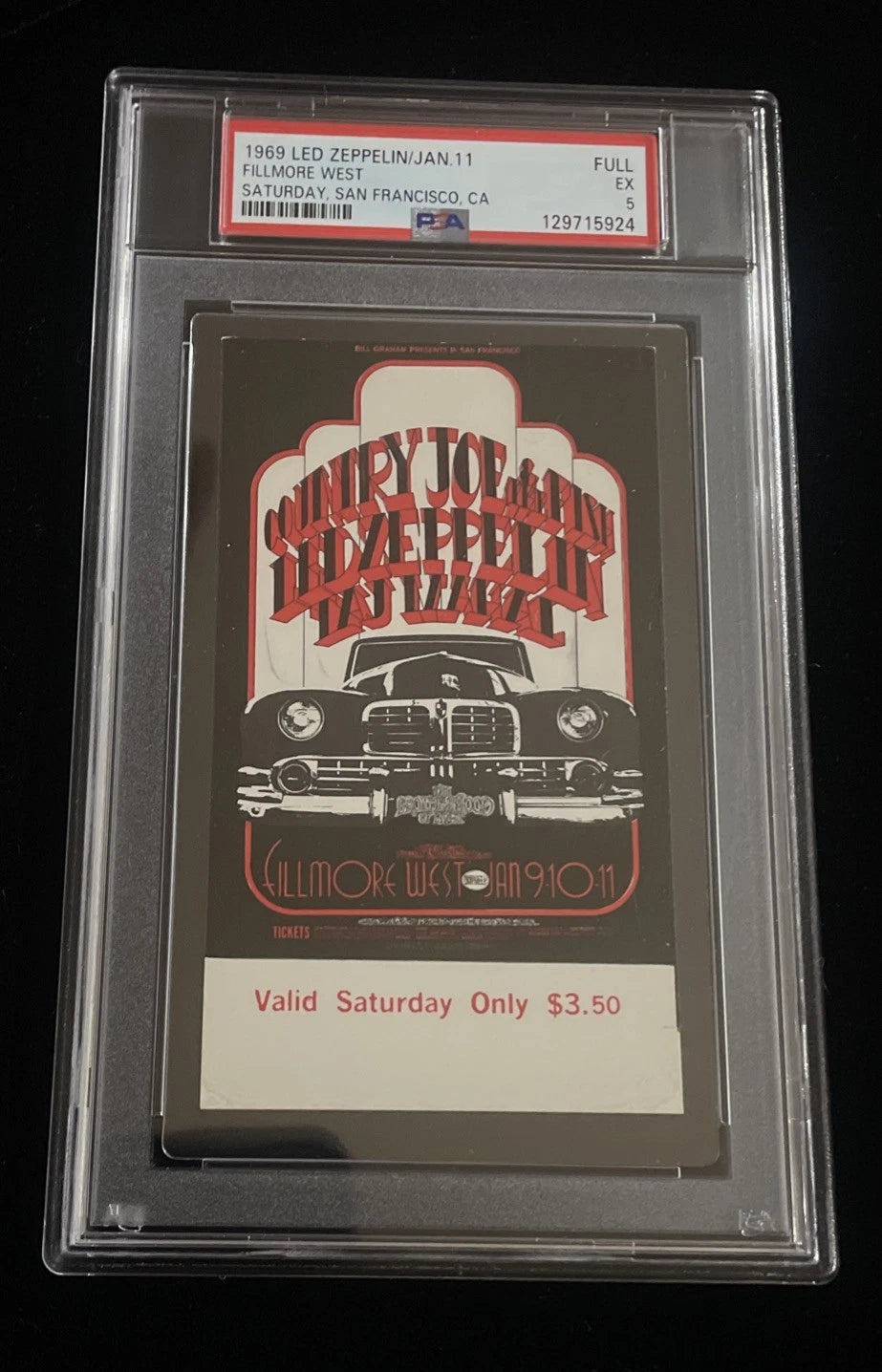 1969 Led Zeppelin Full Ticket Full Rock Legends Fillmore West PSA 5 EX