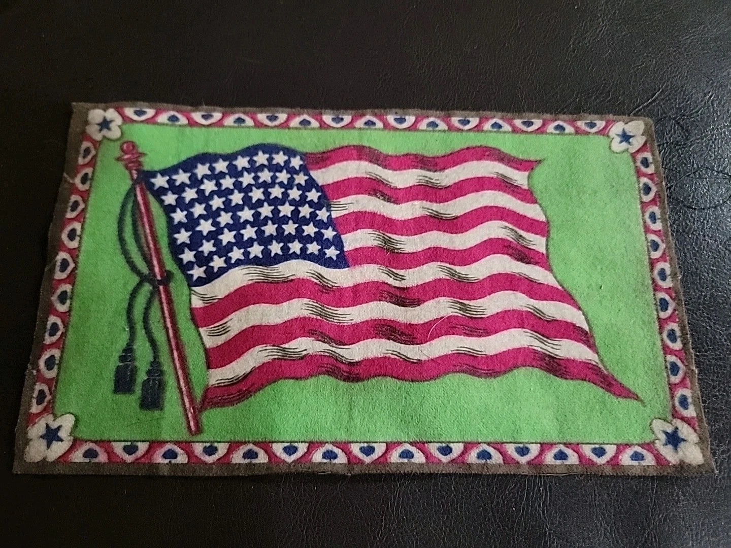 1900's Tobacco Cigar Box Felt Flannel Flag United States (48 Stars) Green