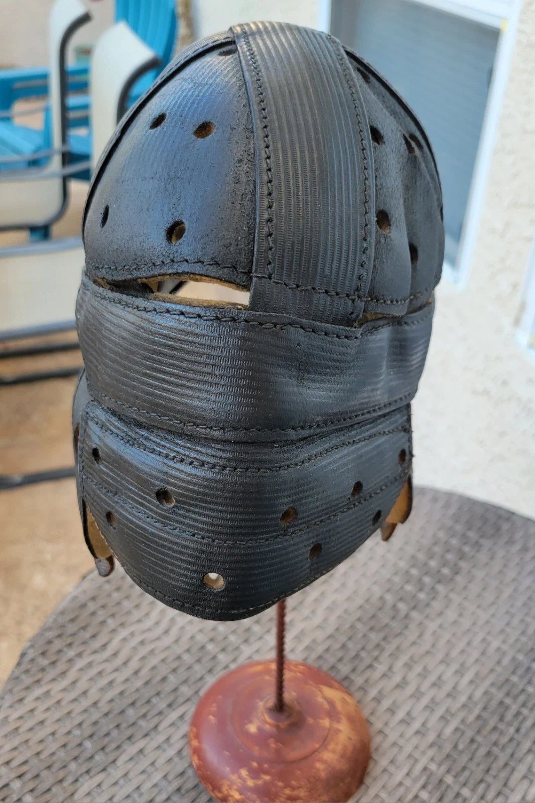 1915-1920's Leather Football Helmet Black Vintage Antique Full Size