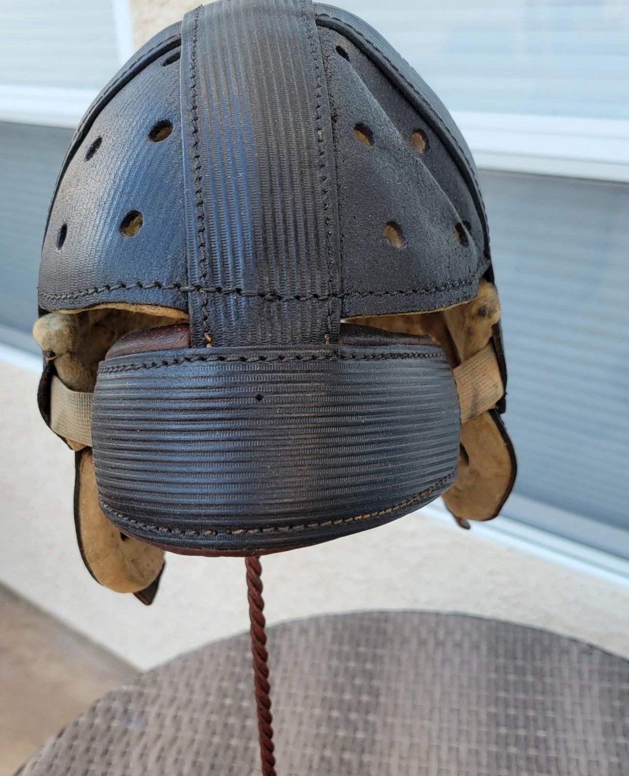 1915-1920's Leather Football Helmet Black Vintage Antique Full Size