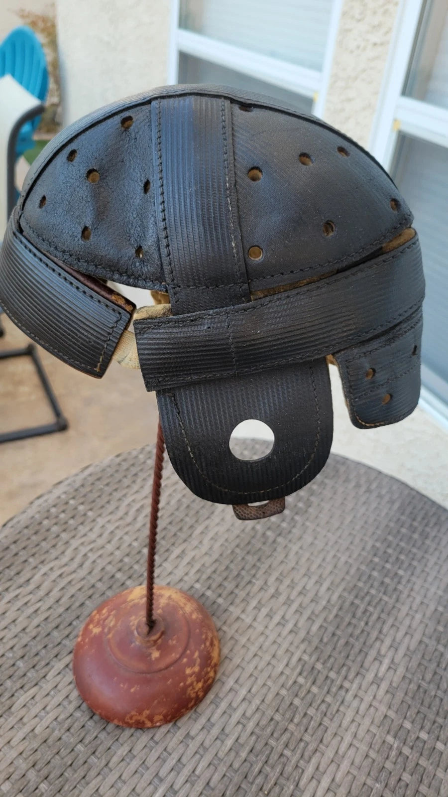 1915-1920's Leather Football Helmet Black Vintage Antique Full Size