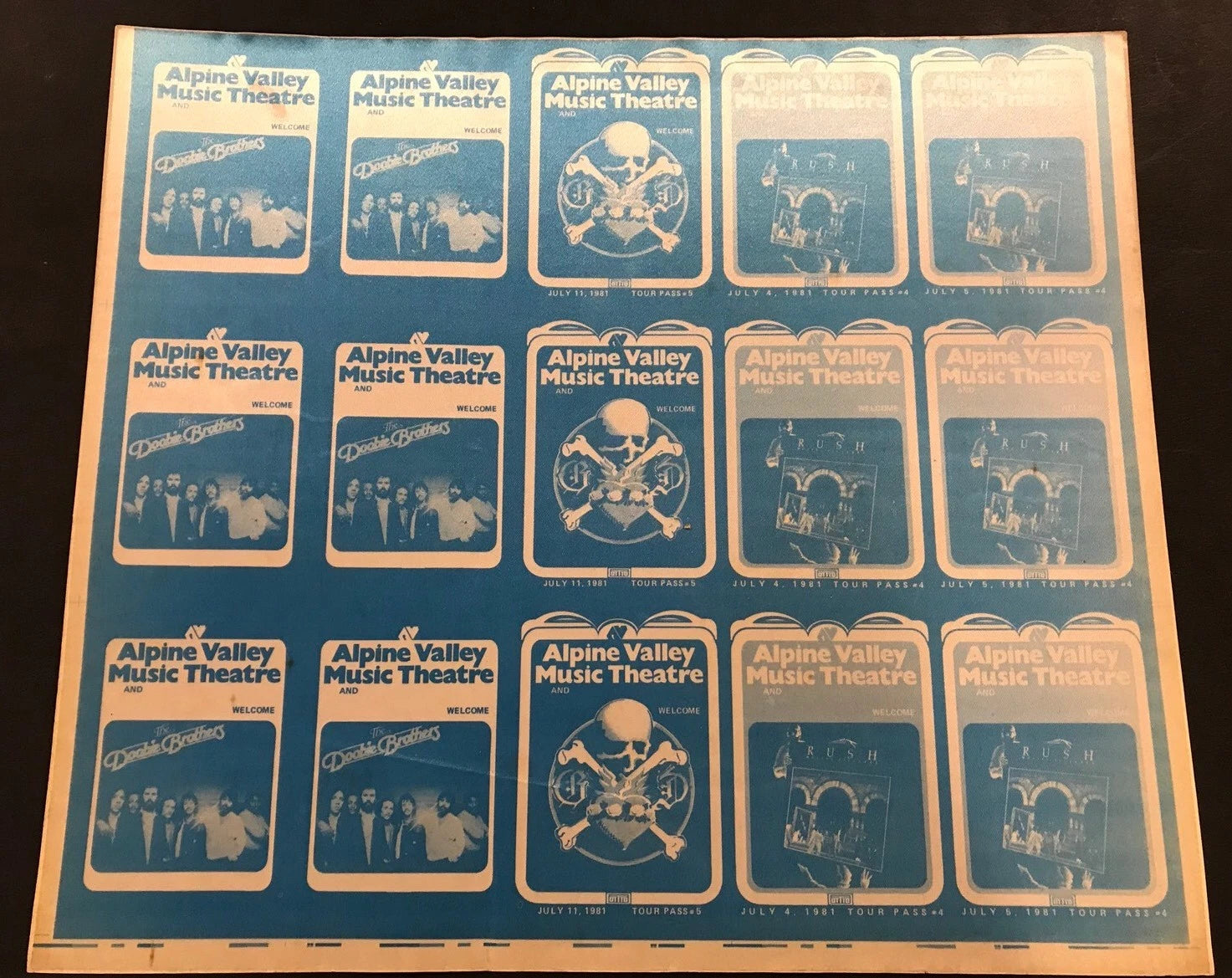 1981 Alpine Valley Music Theatre Rush,Grateful Dead & The Doobie Brothers Passes