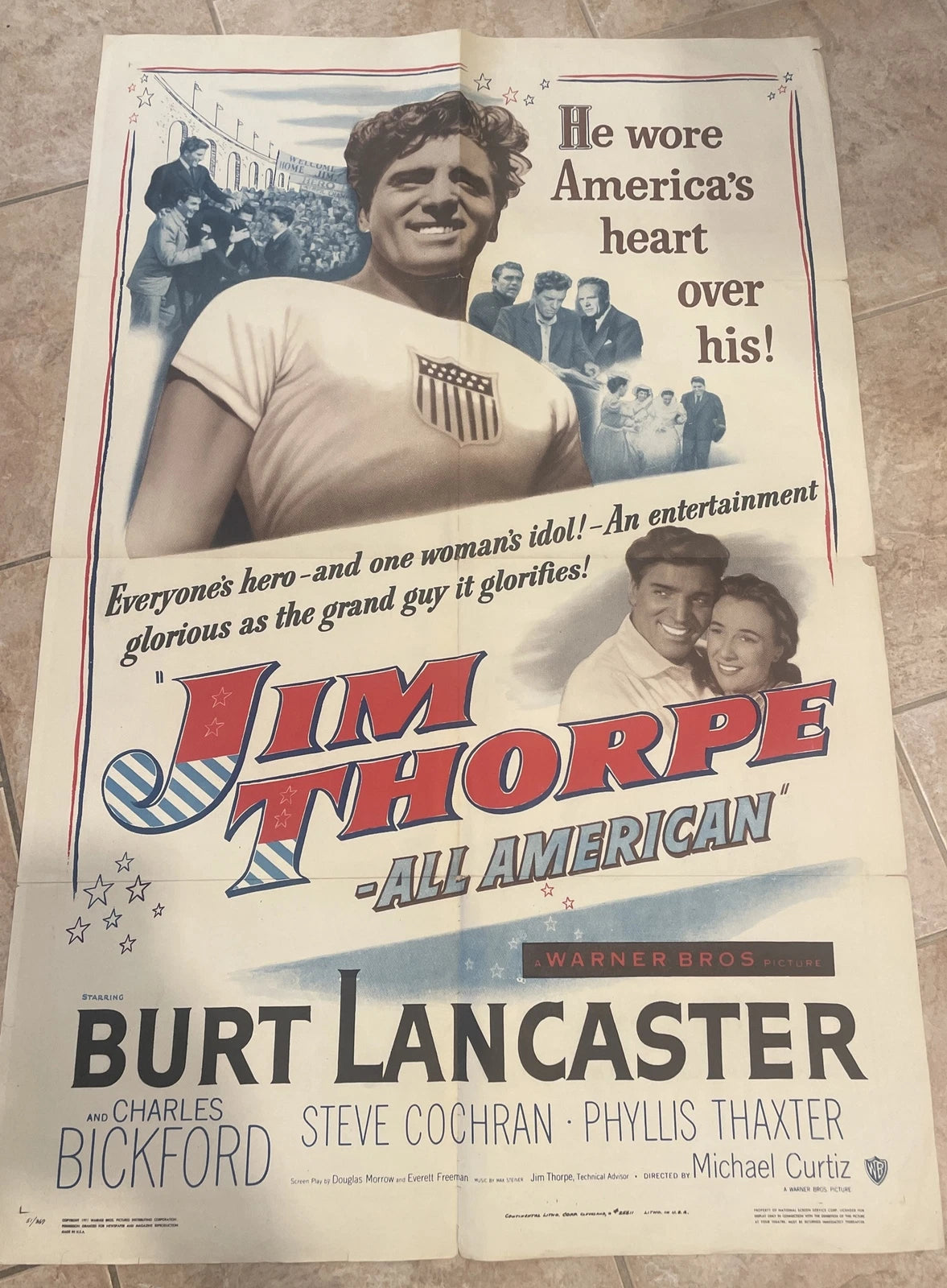 JIM THORPE - ALL-AMERICAN 1951 ONE SHEET MOVIE POSTER (27" X 41")