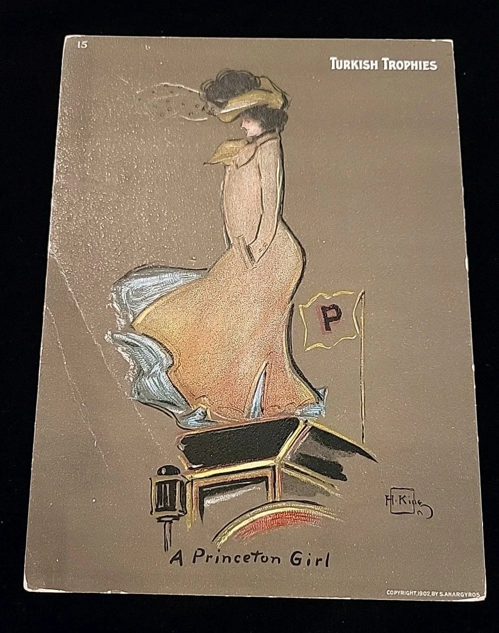 1903 Turkish Trophies Princeton Girl Cigarette Advertising Tobacco Card 6x8