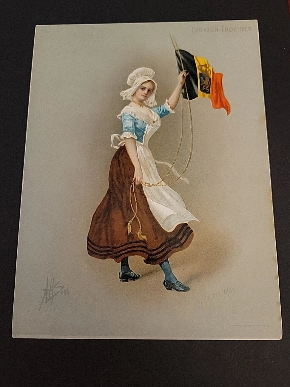 Antique 1903 Turkish Trophies Belgium Cigarette Advertising Tobacco Card 6x8