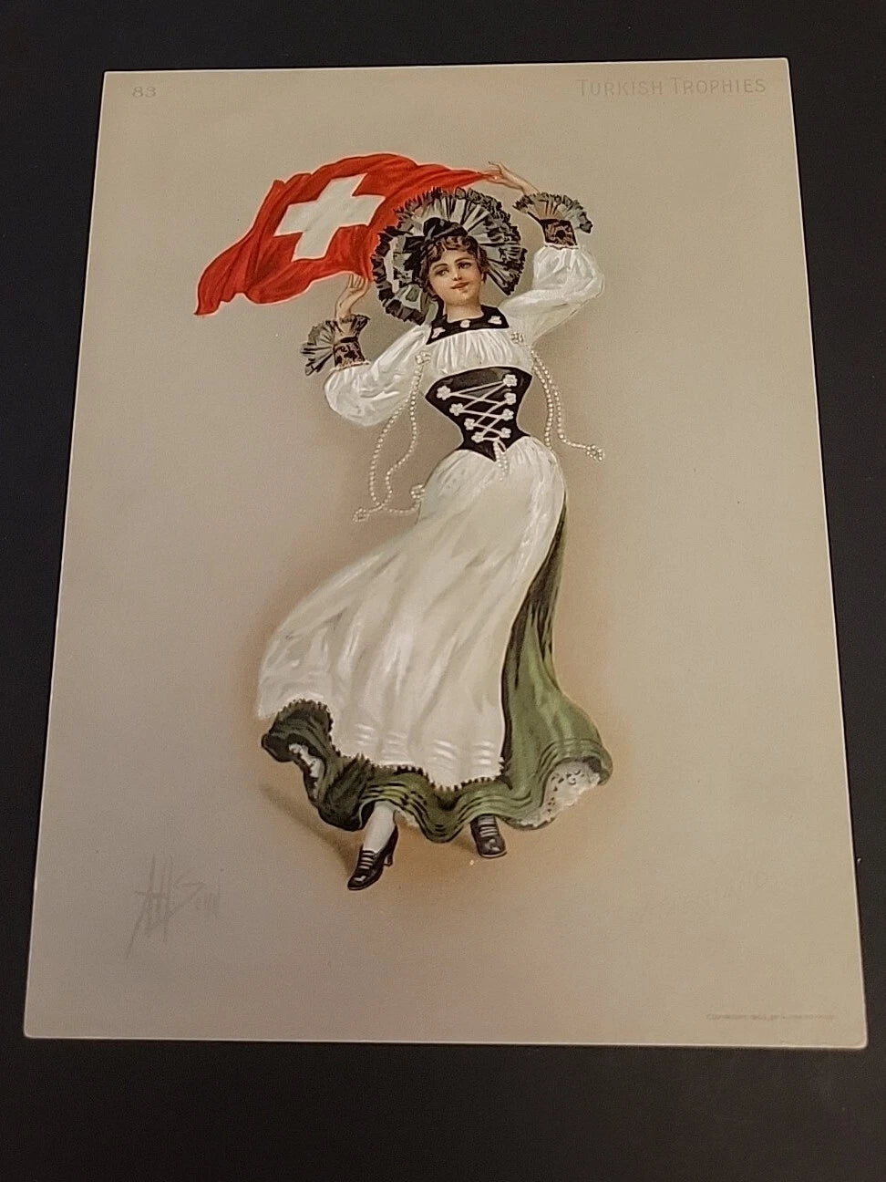 Antique 1903 Turkish Trophies Switzerland Cigarette Advertising Tobacco Card 6x8