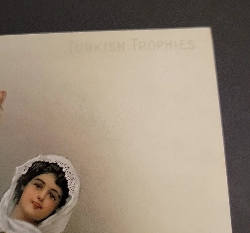 Antique 1903 Turkish Trophies Portugal Cigarette Advertising Tobacco Card 6x8"