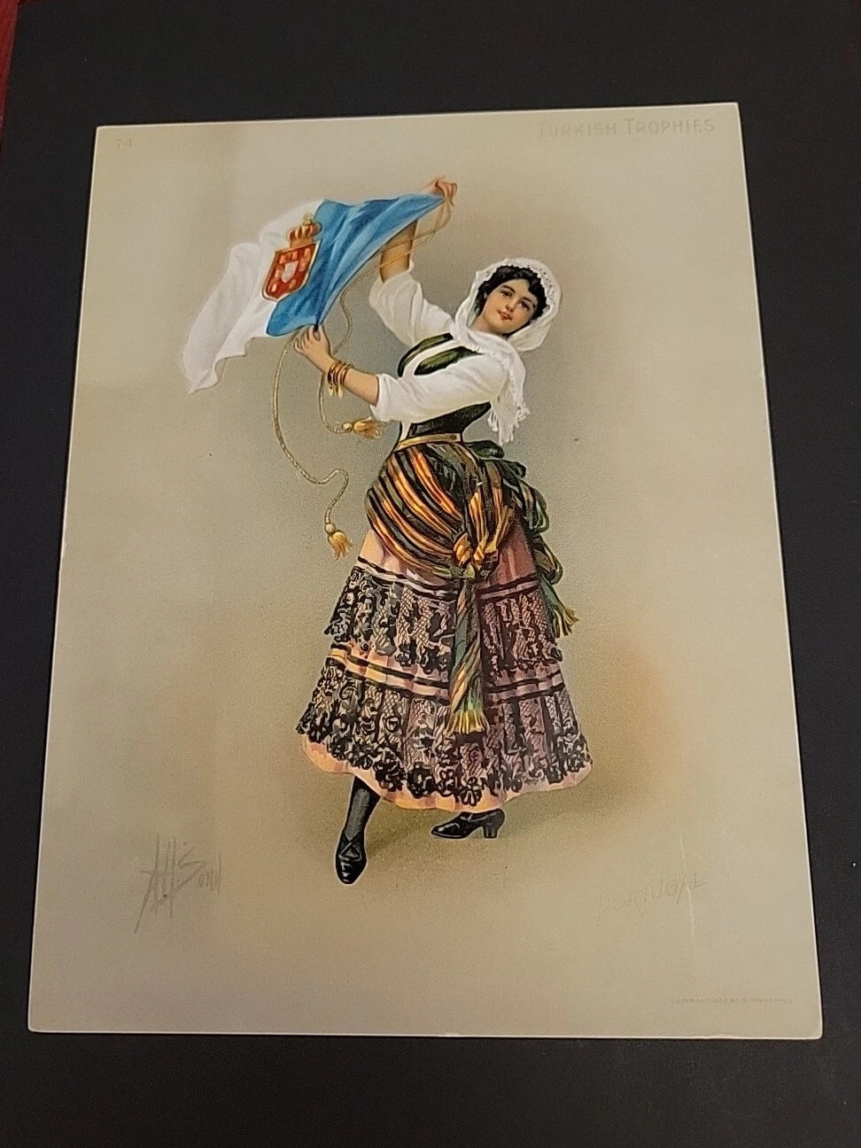 Antique 1903 Turkish Trophies Portugal Cigarette Advertising Tobacco Card 6x8"