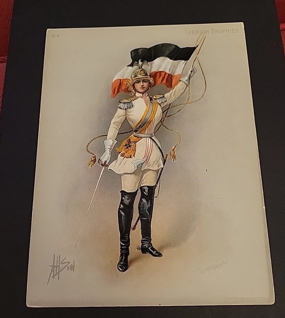 Antique 1903 Turkish Trophies Germany Cigarette Advertising Tobacco Card 6x8"