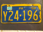 VINTAGE1958 PA Penna Pennsylvania License Plate Tag Y24196