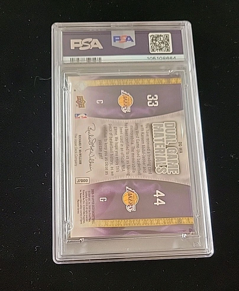 2009-10 Upper Deck Dual Game Materials Kareem Abdul-Jabbar Jerry West /PSA 8