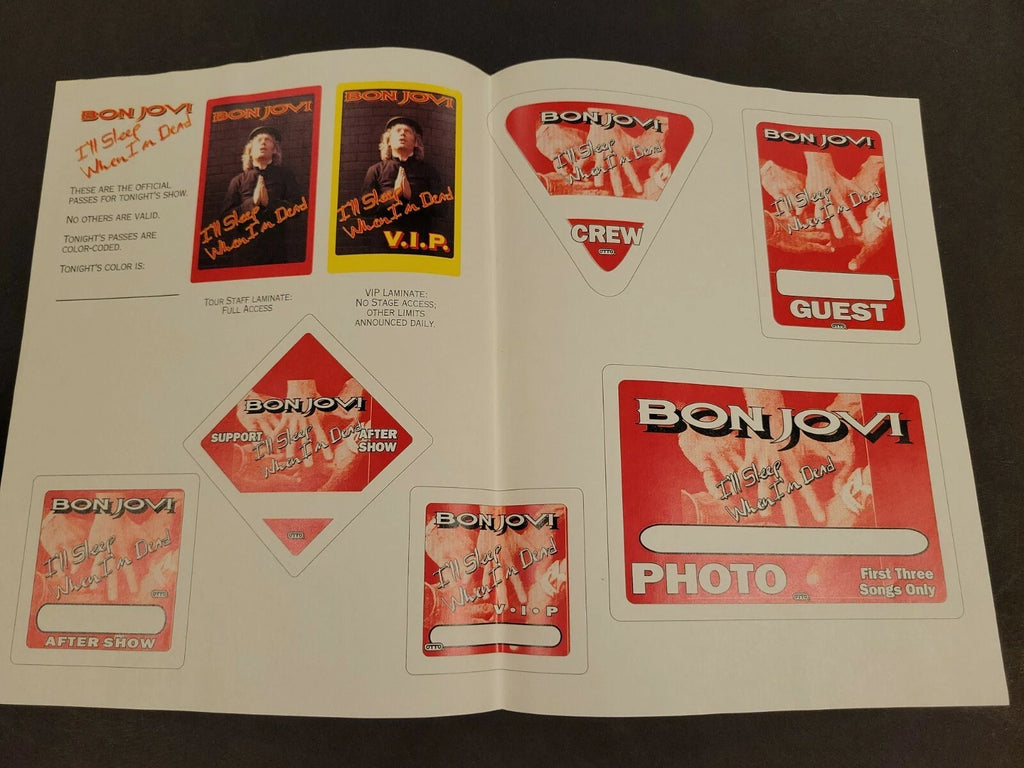 Bon Jovi 1993 I'll Sleep When I'm Dead Genuine Proof Sheet mock ups for Concert