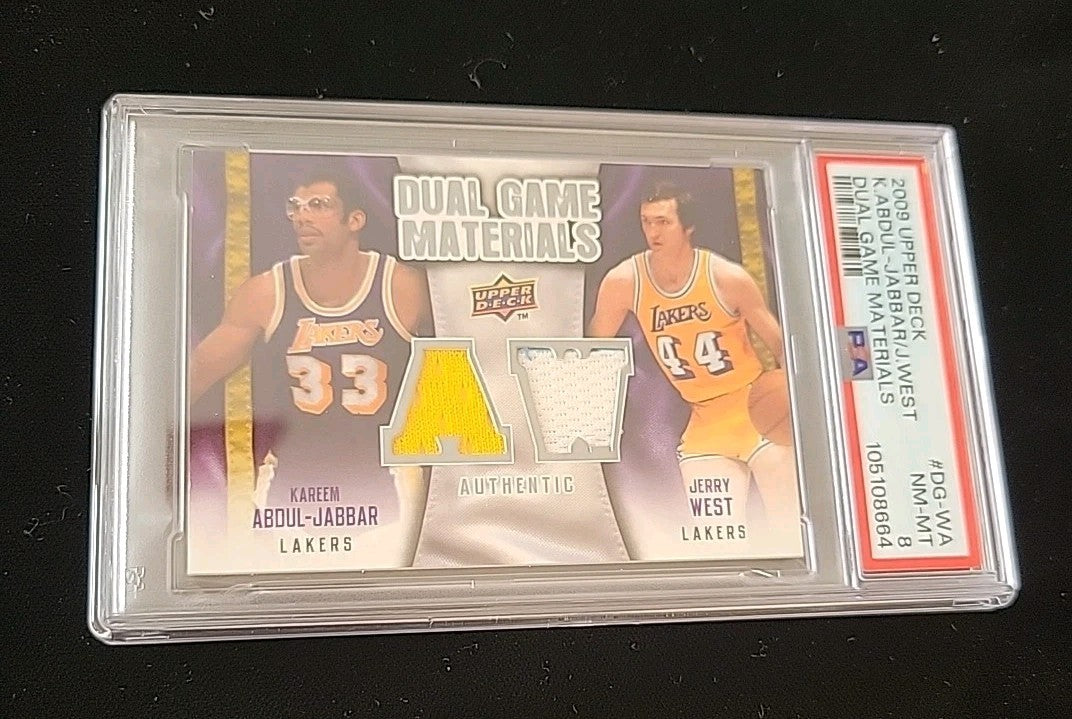 2009-10 Upper Deck Dual Game Materials Kareem Abdul-Jabbar Jerry West /PSA 8