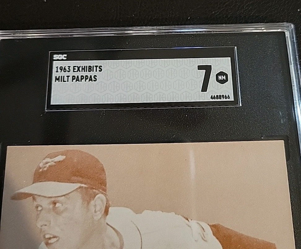 1963 Exhibits Stat Back Milt Pappas Baltimore Orioles SGC 7 Nr/Mt