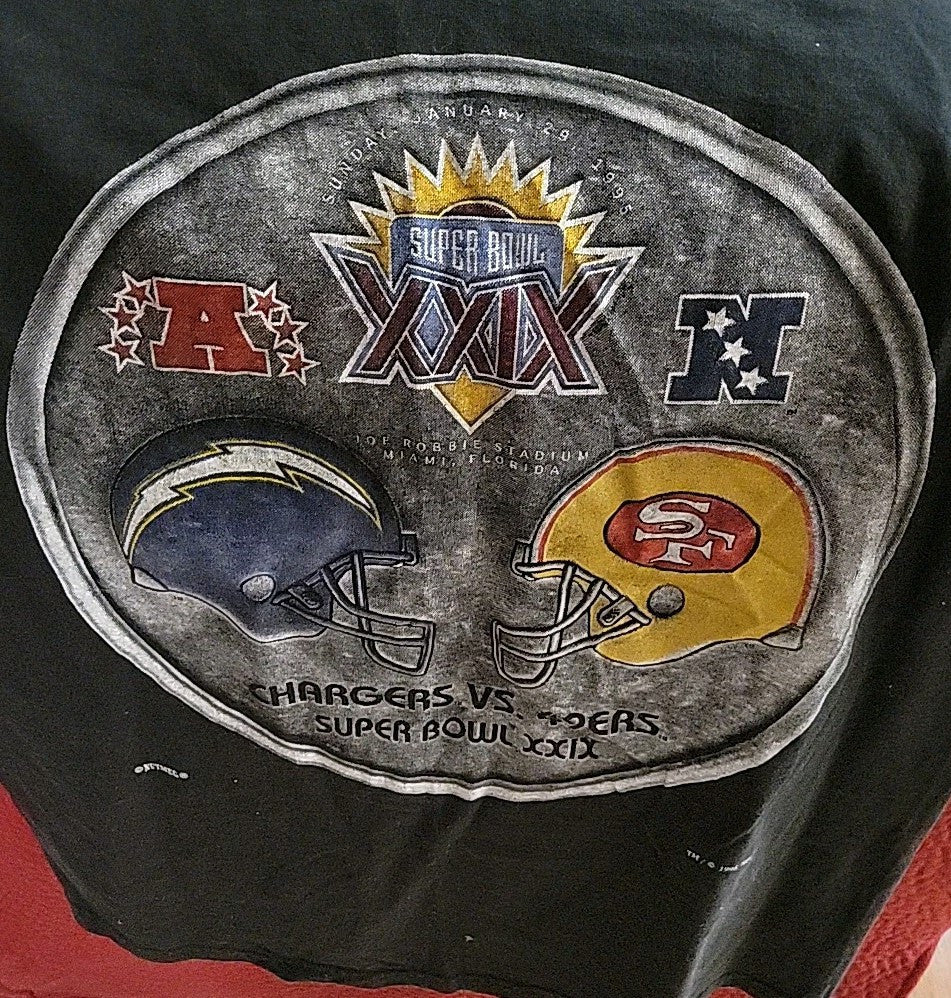 VINTAGE Super Bowl XXIX 29 Shirt Adult XL San Francisco 49ers Chargers NUTMEG
