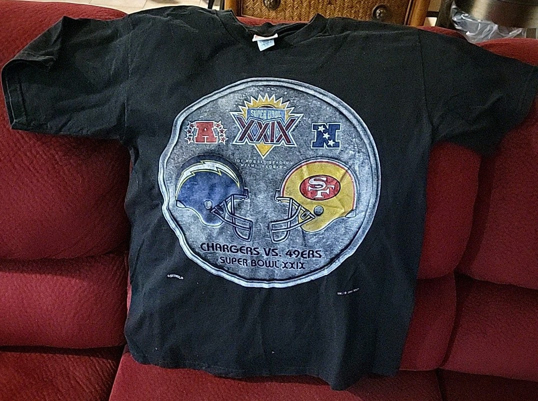 VINTAGE Super Bowl XXIX 29 Shirt Adult XL San Francisco 49ers Chargers NUTMEG