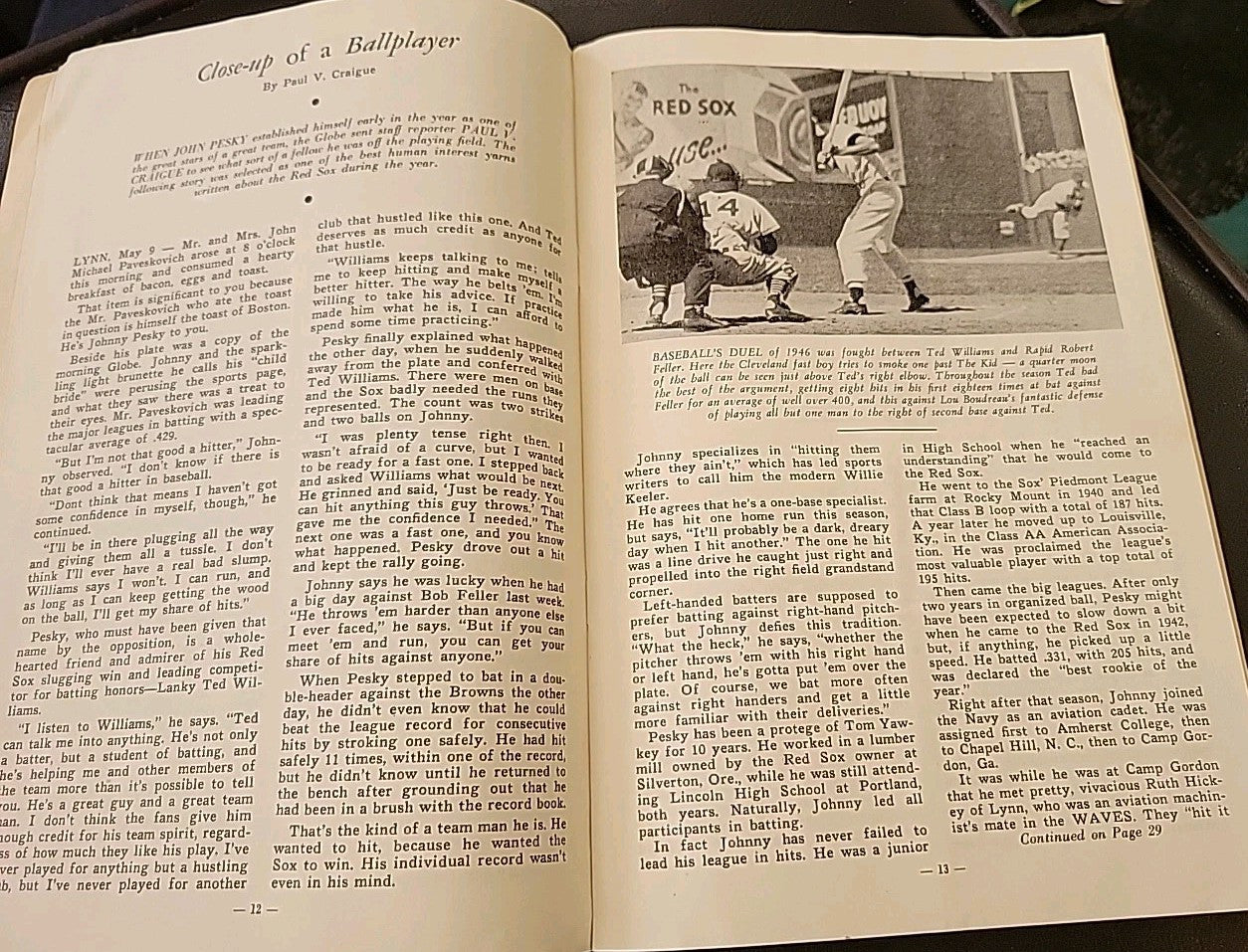 1946 Program  Boston Globe Red Sox AL Champs Mag w/ FULL POSTER Ted Williams