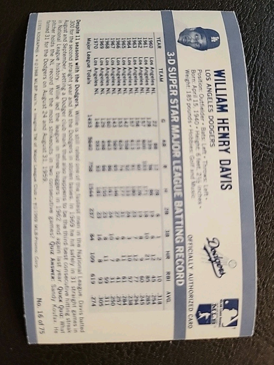 1971 Kelloggs 3-D Willie Davis LA Dodgers #16 Ex/Mt