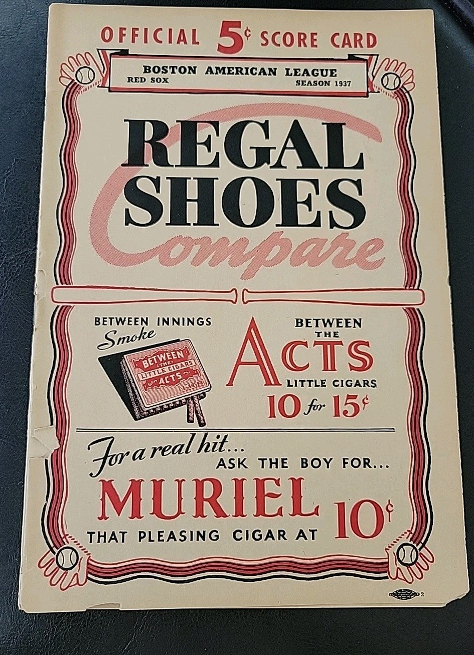 1937 MLB Season Scorecard Boston Red Sox vs Washington Senators  G-VG