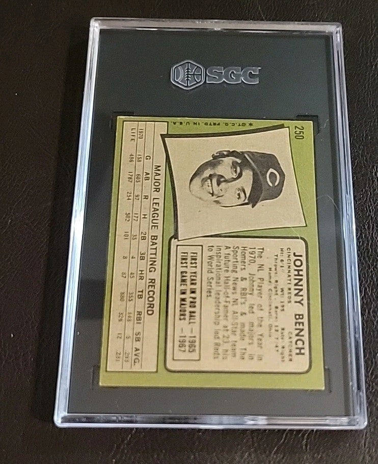1971 Topps Baseball  #250 Johnny Bench HOF Reds  SGC 4 Vg/Ex. Newly Graded