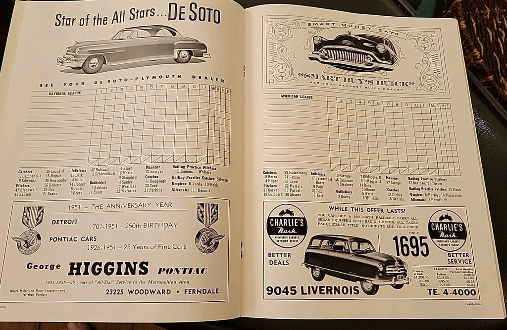 1951 MLB BASEBALL ALL STAR GAME PROGRAM EX CONDITION BRIGGS STADIUM DETROIT