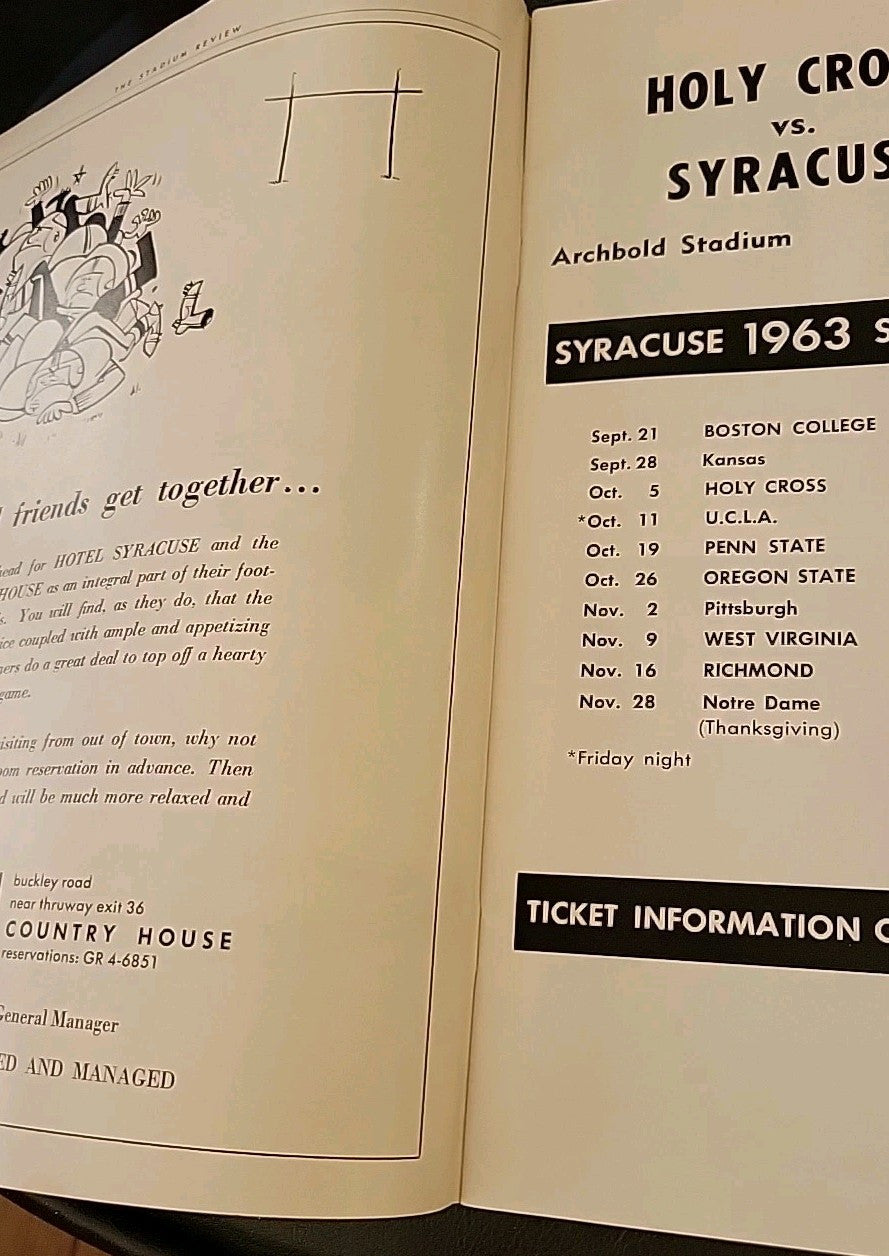 1963 Vintage College Football Program Syracuse vs. Holy Cross