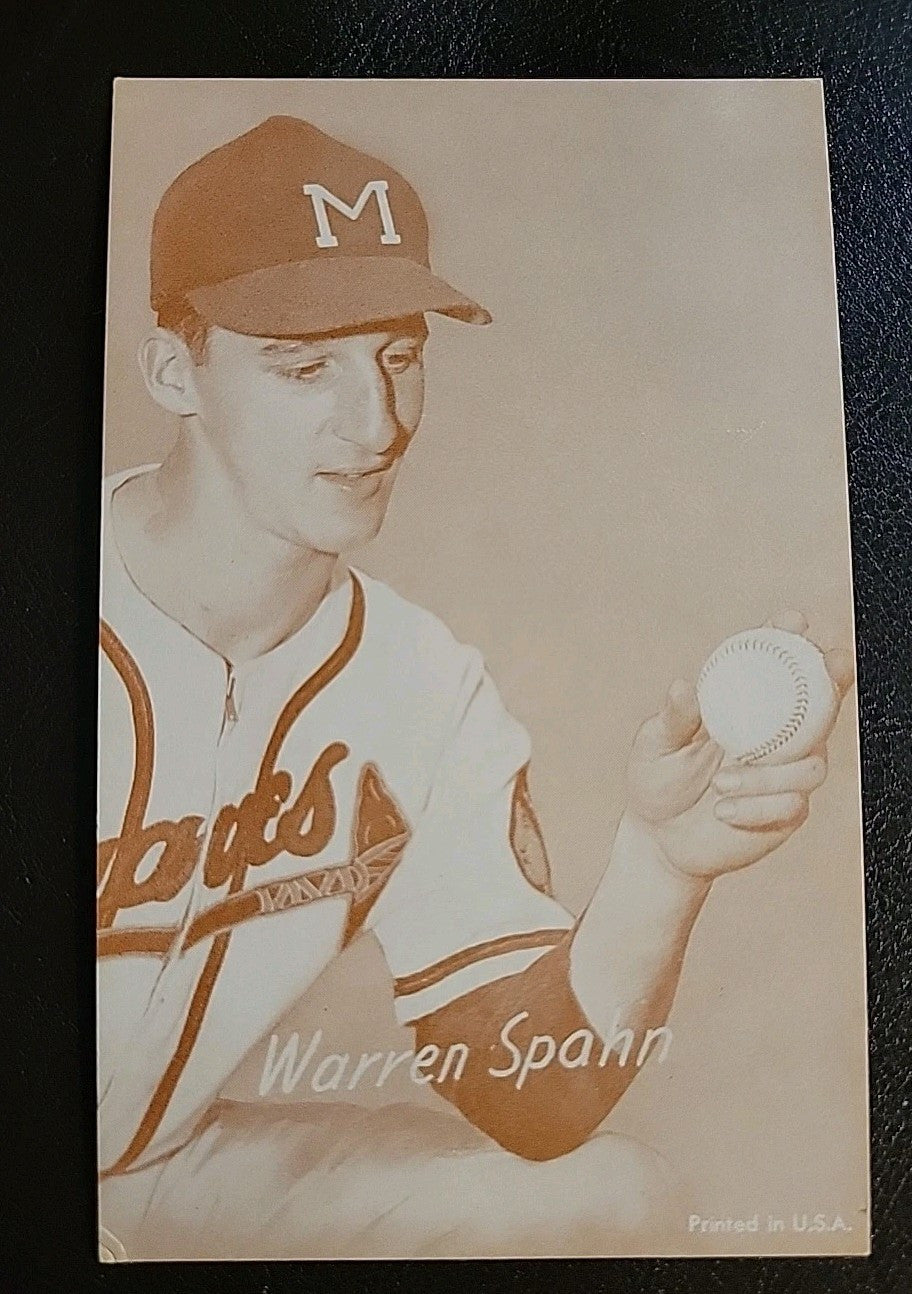 Warren Spahn HOF 1963 Exhibit red stat back scarce EX