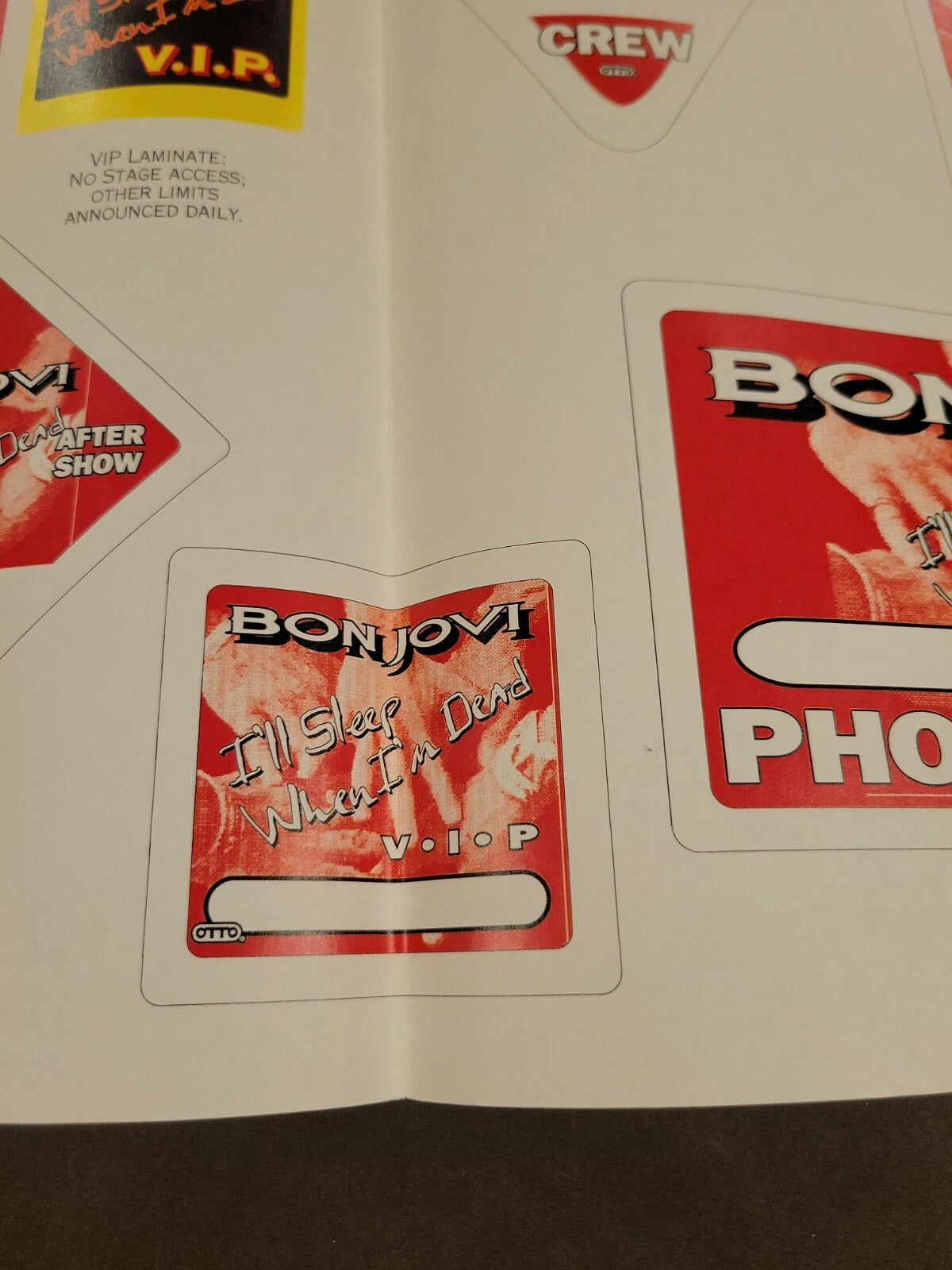 Bon Jovi 1993 I'll Sleep When I'm Dead Genuine Proof Sheet mock ups for Concert