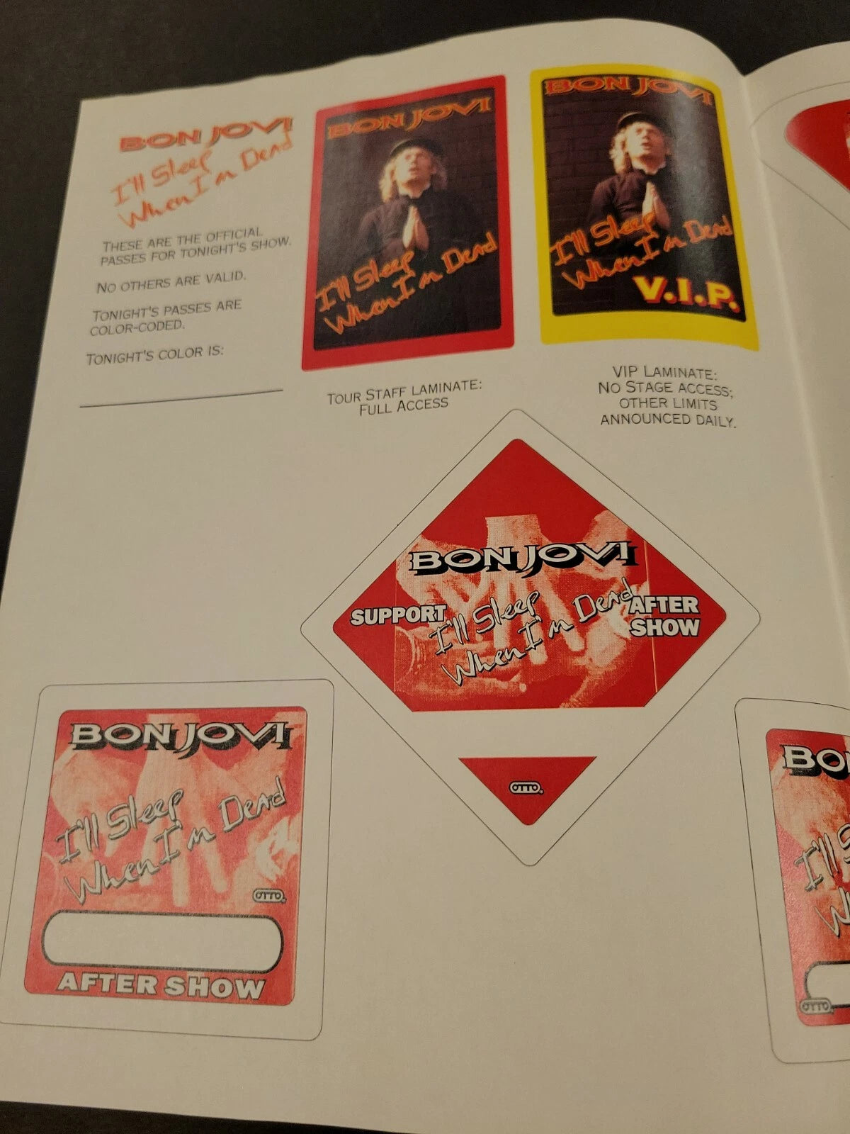 Bon Jovi 1993 I'll Sleep When I'm Dead Genuine Proof Sheet mock ups for Concert