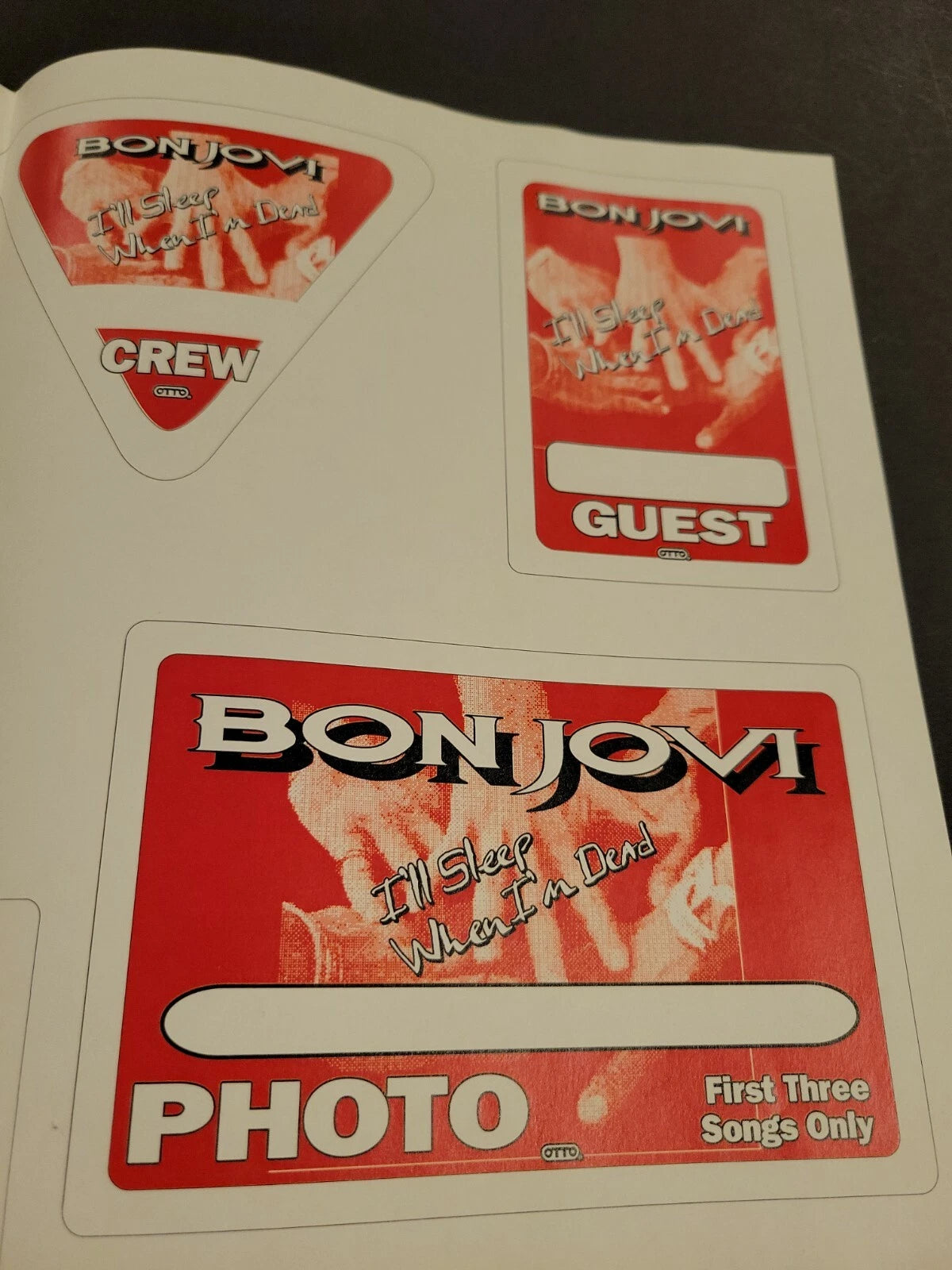 Bon Jovi 1993 I'll Sleep When I'm Dead Genuine Proof Sheet mock ups for Concert