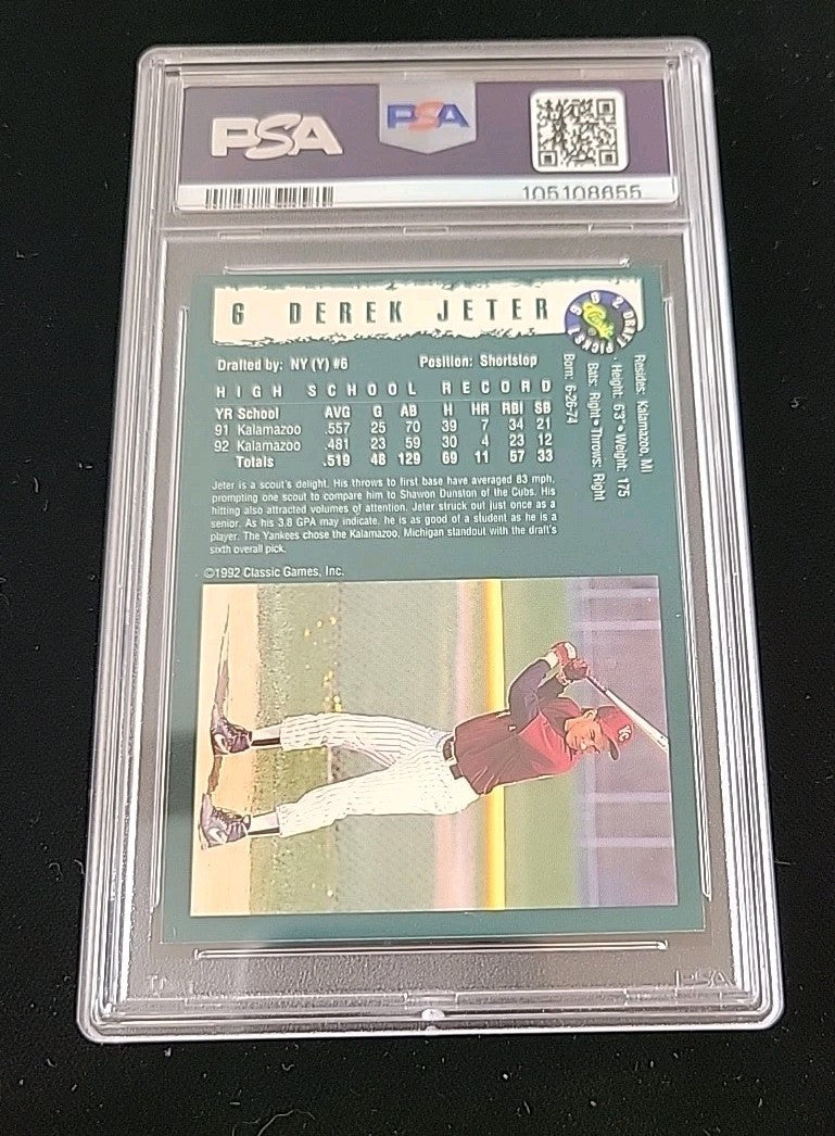 DEREK JETER 1992 CLASSIC DRAFT PICKS NEW YORK YANKEES SHORTSTOP  PSA 9 HOF