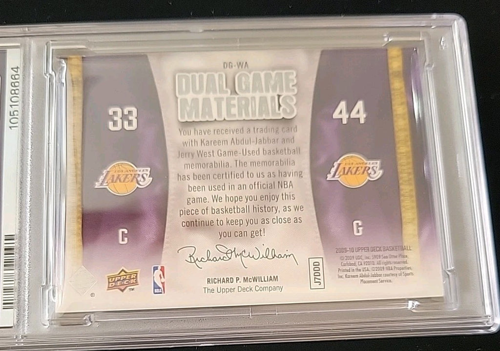 2009-10 Upper Deck Dual Game Materials Kareem Abdul-Jabbar Jerry West /PSA 8
