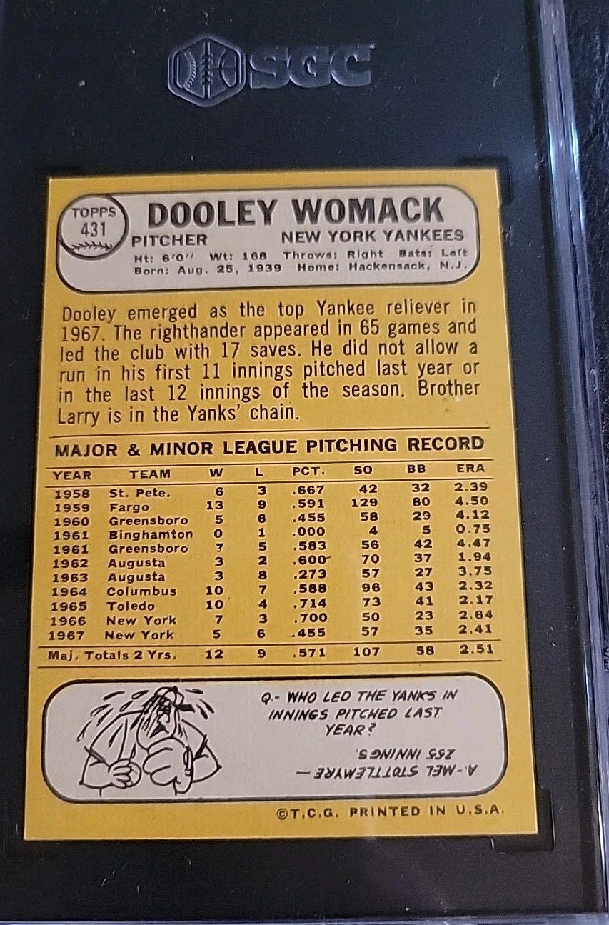 1968 Topps Dooley Womack Yankees #431 SGC 6 Ex/Mt. Undergraded!