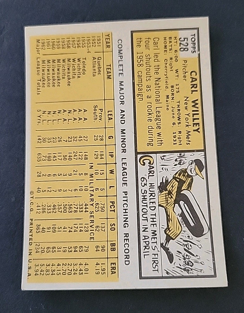 1963 Topps #528 High #  Carl Willey Near Mint N.Y. Mets
